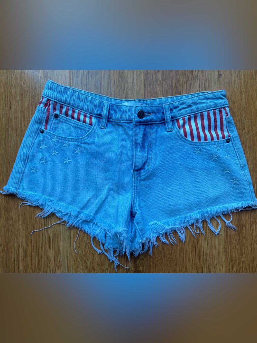 Women’s Light Blue Denim Frayed Hem Shorts